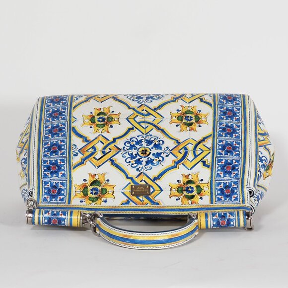 Dolce & Gabbana Majolica Print Miss Sicily Medium Bag Blue White - Picture 9 of 11